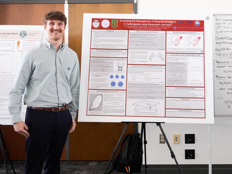 Evan Gibbs stands next to his Undergraduate Research Showcase presentation