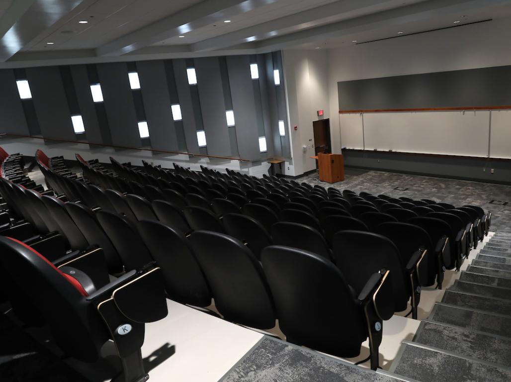Weinstock lecture hall empty.