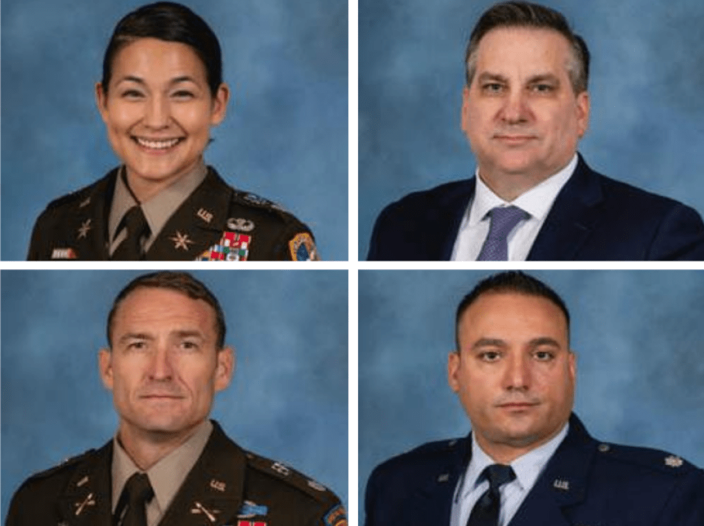 Four headshot photos appear in a grid, featuring speakers Mr. Patrick Mahony, Lt. Col. Nicholas Demakakos, LTC Juliana Rodriguez, and LTC Brendan Holmer