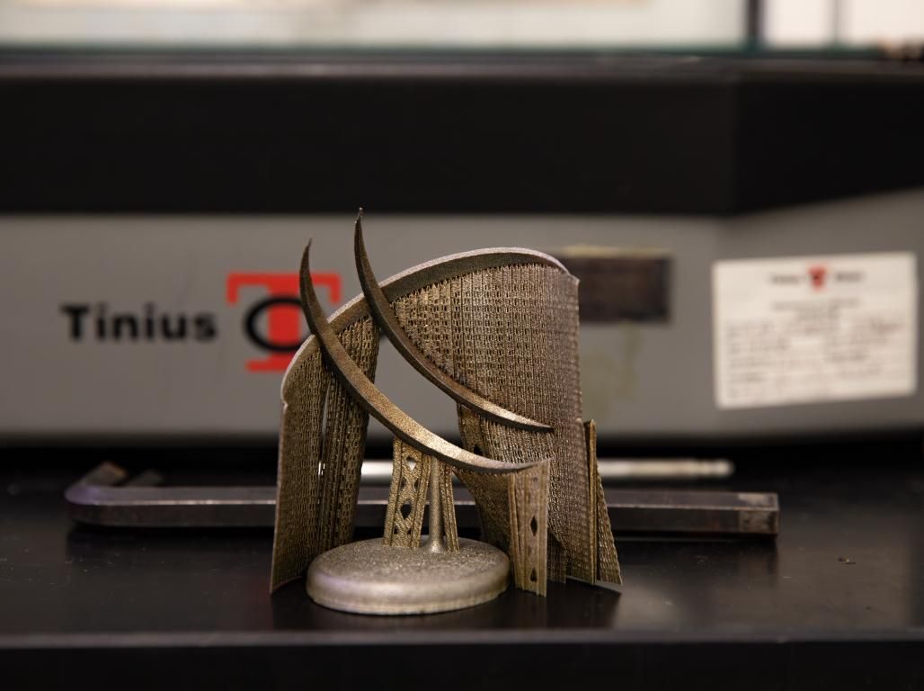 A metal object printed using the new 3D metal printer.