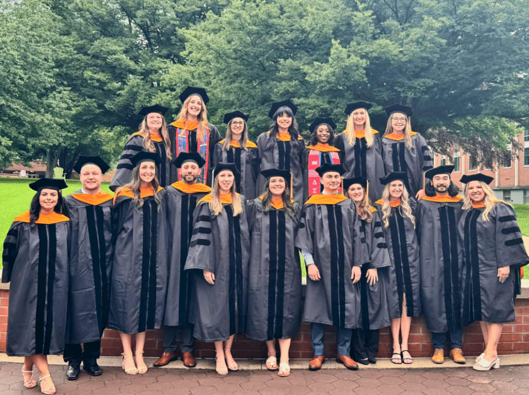 A posed photo of the class of 2025 YCP Nurse Anesthesia graduates