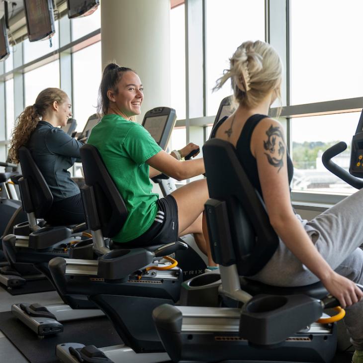 A group of students working out in the on-campus gym.