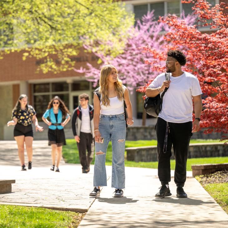 Students walking through campus