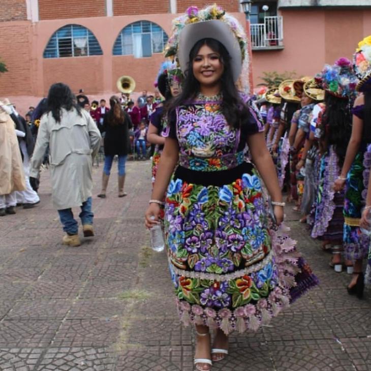 Michelle Hernandez-Vergas wears traditional Mexican and indigenous Purépecha dress during a celebration.